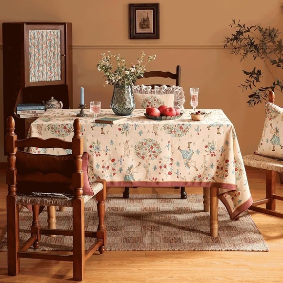 Patdrea DesignYellow French Spring Summer Tablecloth,Rustic Linen Floral Pattern - Picture 10 of 13